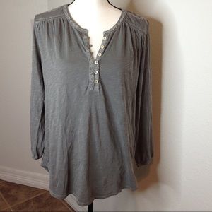 NWT Lucky Brand 3/4 Sleeve Grey Blouse Size L
